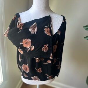 American Rag Black and Pink Floral blouse XL